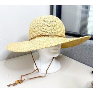 VTG Scala Womens All Natural Fiber 15" Straw Hat w/Leather Strap One Size GUC